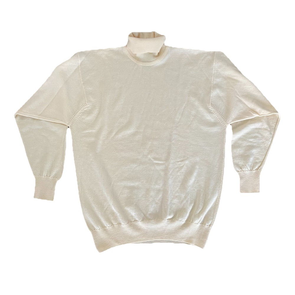 Neiman Marcus 100% Wool Men's Pullover Sweater Long Sleeve Turtleneck Cream S
